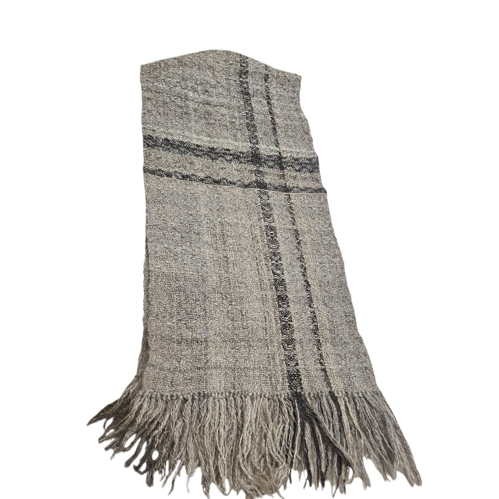 Knit Wool Woven Brown Scarf with Black Stripes Fringed Edges Casual Warm Unisex